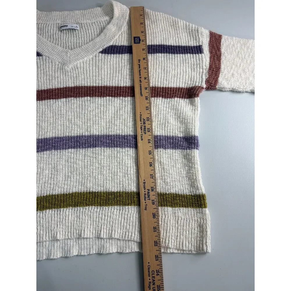 Sonoma Long Sleeve V-Neck Pullover Sweater Multicolor Stripe Cotton Women's XL